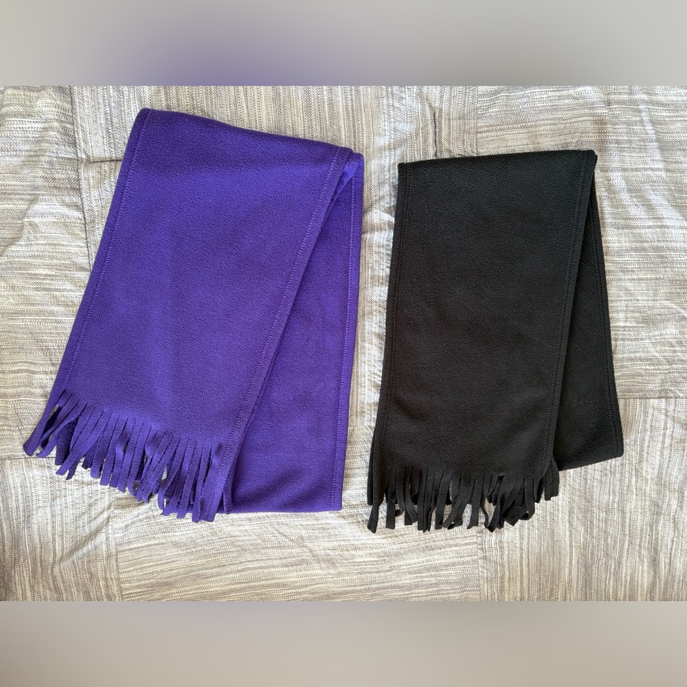Purple and Black Fleece Fringe Scarves